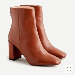 J. Crew Cognac Brown Square Toe Leather Block Heeled Ankle Boot